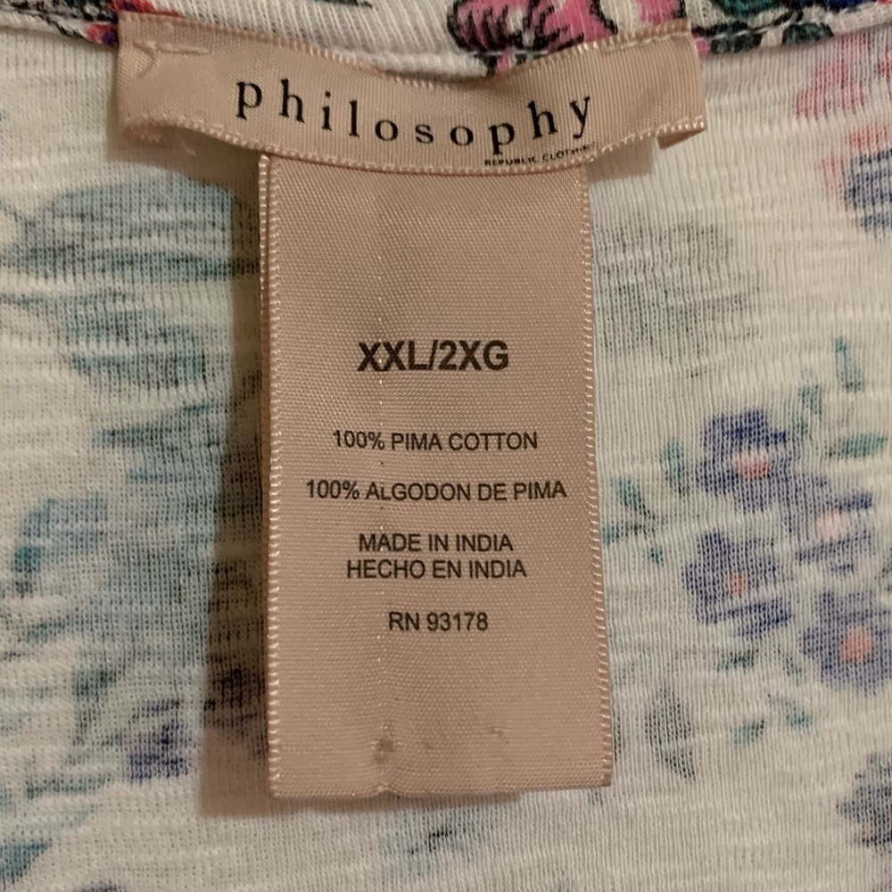 Philosophy Multi Flower White Short Sleeve Flow Knit Blouse. Size XXL/2XG - Picture 3 of 4